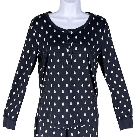 Kate Spade Womens S Navy Blue Owl Henley Jogger PJ Set Long Sleeves Button Front - Picture 16 of 16